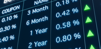 Electronic screen with "Bond Market" written on top and listing a series of bonds and their yield