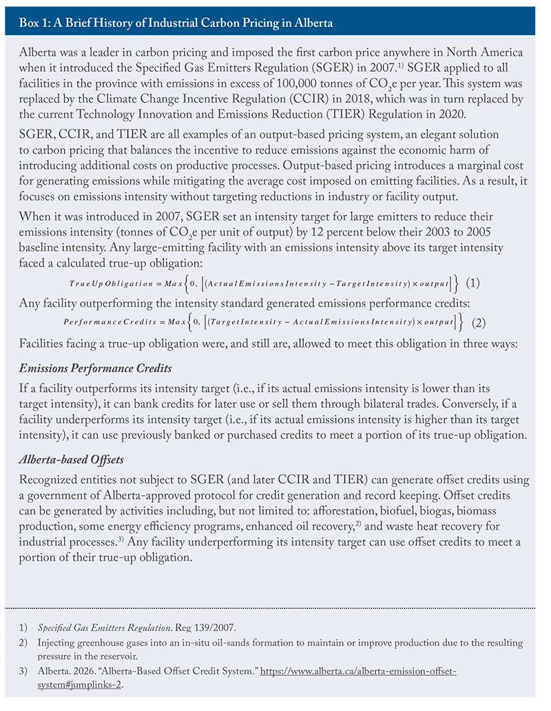 Box 1: A Brief History of Industrial Carbon Pricing in Alberta