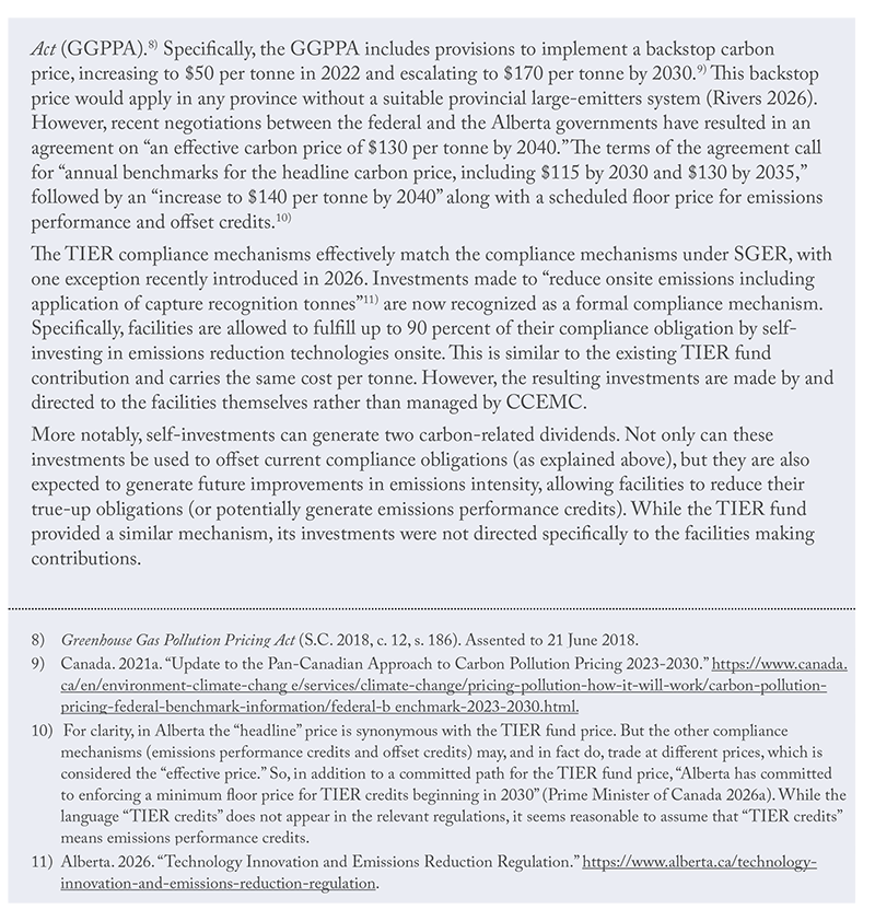 Box 1: A Brief History of Industrial Carbon Pricing in Alberta (continued)