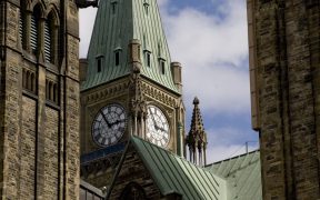 Shot of the Peace Tower, part of the main block of Canada's parliment buildings in Ottawa.